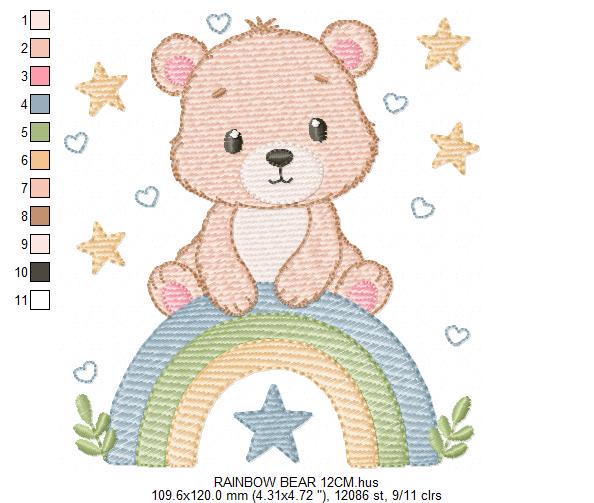 Bear with rainbow embroidery designs - Baby Boy Teddy with stars machine embroidery pattern - Instant digital download pes jef hus vp3 dst