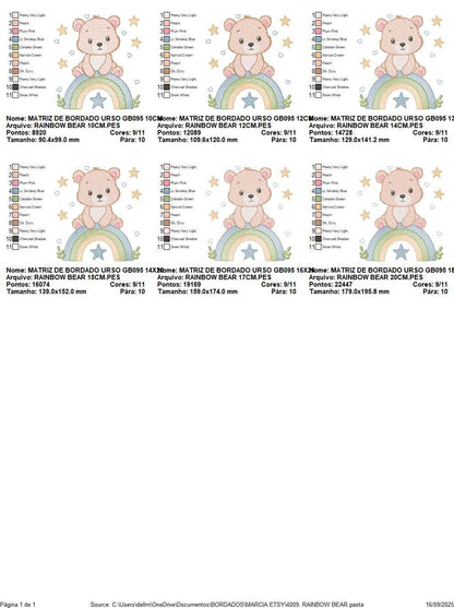 Bear with rainbow embroidery designs - Baby Boy Teddy with stars machine embroidery pattern - Instant digital download pes jef hus vp3 dst