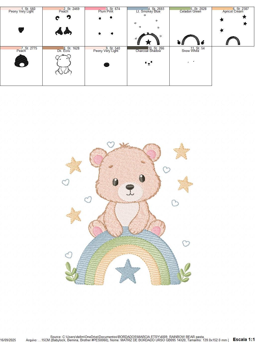 Bear with rainbow embroidery designs - Baby Boy Teddy with stars machine embroidery pattern - Instant digital download pes jef hus vp3 dst