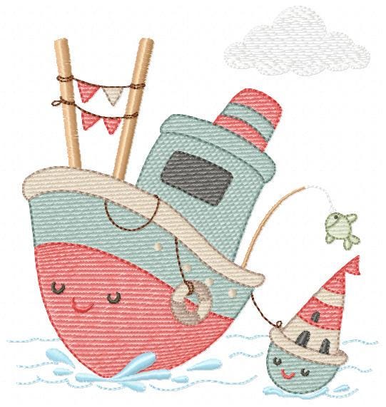 Sailboat embroidery designs - Baby Boat Boat machine embroidery pattern - Marine Ocean Nautical file - Instant digital download pes jef dst