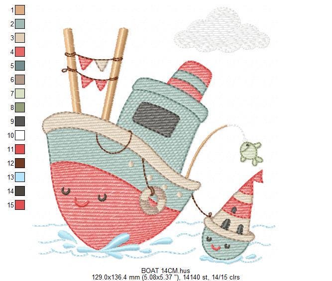 Sailboat embroidery designs - Baby Boat Boat machine embroidery pattern - Marine Ocean Nautical file - Instant digital download pes jef dst