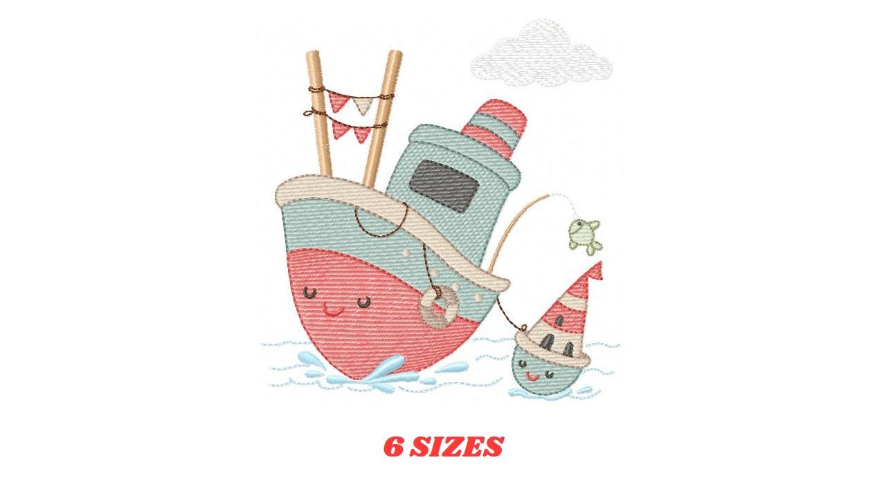 Sailboat embroidery designs - Baby Boat Boat machine embroidery pattern - Marine Ocean Nautical file - Instant digital download pes jef dst