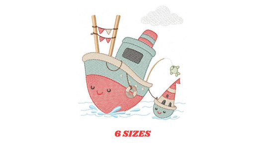 Sailboat embroidery designs - Baby Boat Boat machine embroidery pattern - Marine Ocean Nautical file - Instant digital download pes jef dst