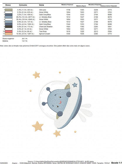 Alien with spaceship embroidery design - E.T. with space rocket machine embroidery pattern - Instant digital download pes jef dst vp3 hus