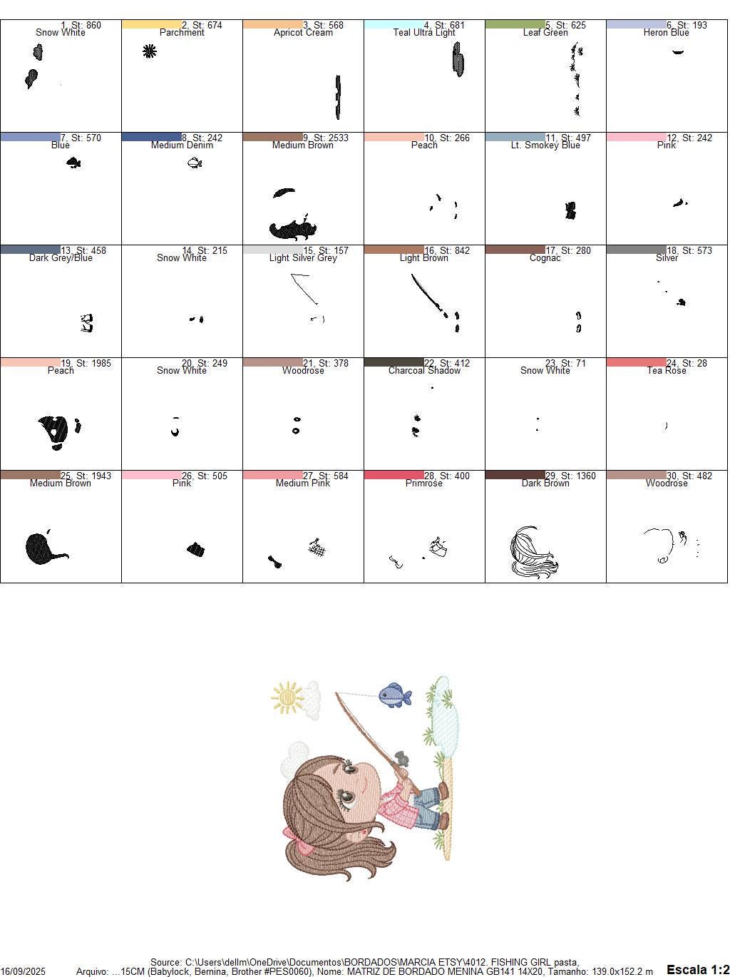 Baby girl fishing embroidery design - Fisherman girl machine embroidery pattern - Children toddler playing sun grass file - Instant download