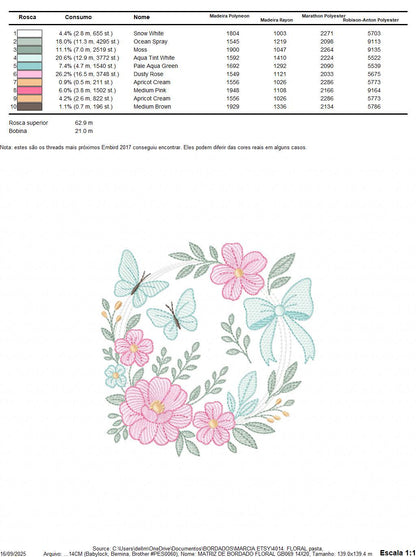 Flowers with Butterflies Wreath embroidery designs - Floral Kitchen Towel machine embroidery pattern - Instant digital download pes jef dst