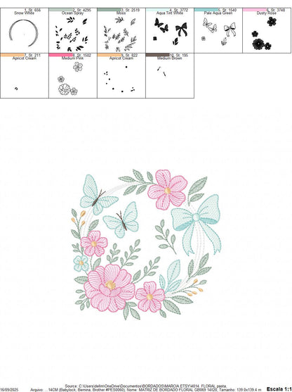 Flowers with Butterflies Wreath embroidery designs - Floral Kitchen Towel machine embroidery pattern - Instant digital download pes jef dst