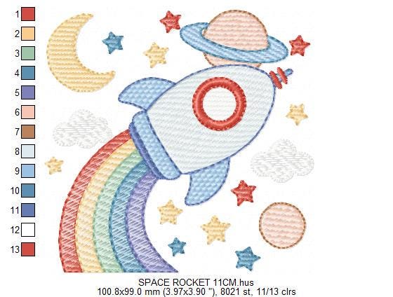 Space Rocket embroidery designs - Moon planets and stars machine embroidery pattern - Baby boy file - Instant digital download pes jef dst