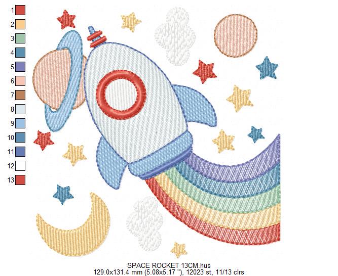 Space Rocket embroidery designs - Moon planets and stars machine embroidery pattern - Baby boy file - Instant digital download pes jef dst