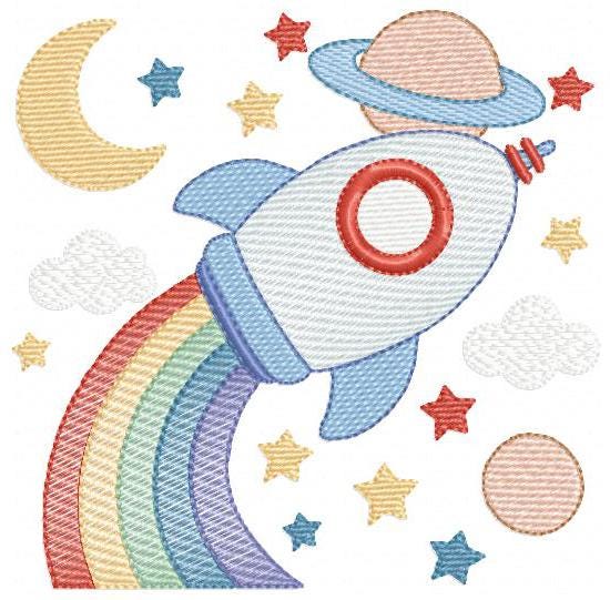 Space Rocket embroidery designs - Moon planets and stars machine embroidery pattern - Baby boy file - Instant digital download pes jef dst