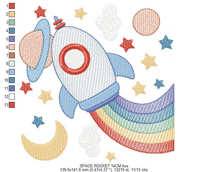 Space Rocket embroidery designs - Moon planets and stars machine embroidery pattern - Baby boy file - Instant digital download pes jef dst