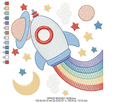 Space Rocket embroidery designs - Moon planets and stars machine embroidery pattern - Baby boy file - Instant digital download pes jef dst