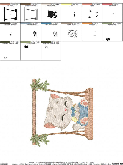 Cat embroidery design - Kitty with clothes and tie machine embroidery pattern - Baby boy cat with swing file - Instant digital download pes