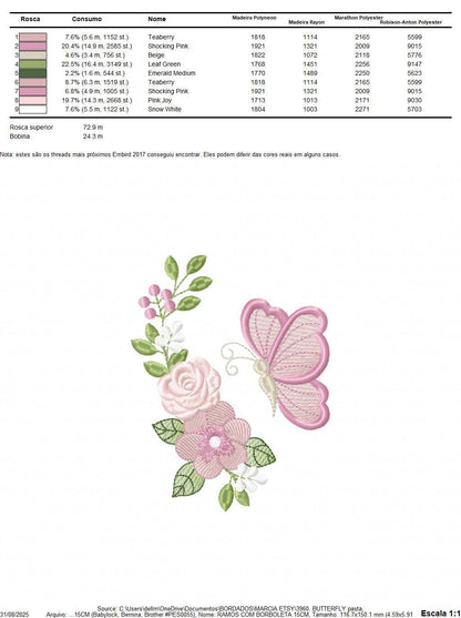 Butterfly embroidery design - Delicate Flowers machine embroidery pattern - Kitchen Towel Floral Corner file - Instant digital download pes