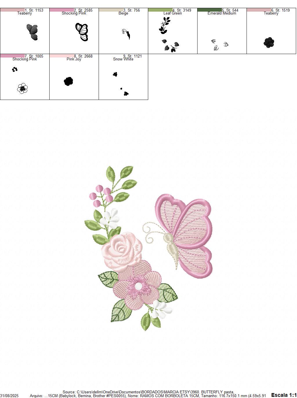 Butterfly embroidery design - Delicate Flowers machine embroidery pattern - Kitchen Towel Floral Corner file - Instant digital download pes