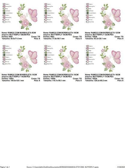 Butterfly embroidery design - Delicate Flowers machine embroidery pattern - Kitchen Towel Floral Corner file - Instant digital download pes