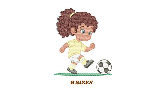Soccer player embroidery designs - Baby Girl with curly hair machine embroidery file - Girl with soccer ball file - Instant digital download