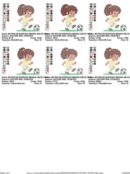 Soccer player embroidery designs - Baby Girl with curly hair machine embroidery file - Girl with soccer ball file - Instant digital download