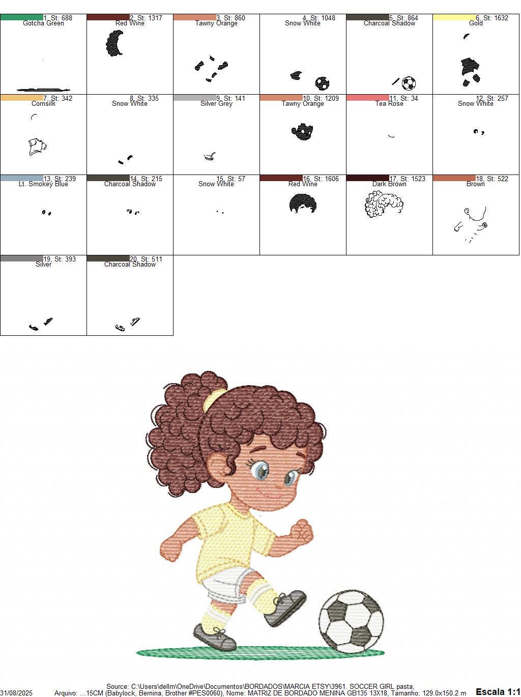 Soccer player embroidery designs - Baby Girl with curly hair machine embroidery file - Girl with soccer ball file - Instant digital download
