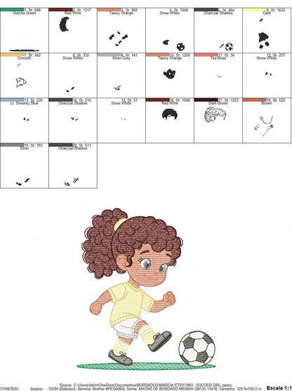 Soccer player embroidery designs - Baby Girl with curly hair machine embroidery file - Girl with soccer ball file - Instant digital download