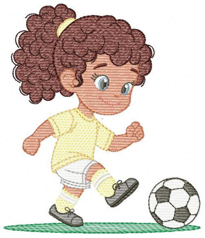 Soccer player embroidery designs - Baby Girl with curly hair machine embroidery file - Girl with soccer ball file - Instant digital download