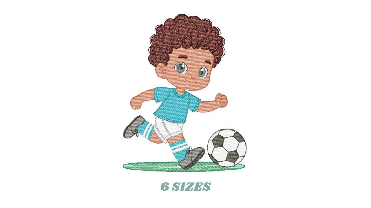 Soccer player embroidery designs - Baby Boy with curly hair machine embroidery file - Boy with soccer ball file - Instant digital download