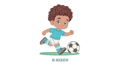 Soccer player embroidery designs - Baby Boy with curly hair machine embroidery file - Boy with soccer ball file - Instant digital download