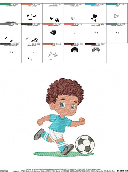 Soccer player embroidery designs - Baby Boy with curly hair machine embroidery file - Boy with soccer ball file - Instant digital download