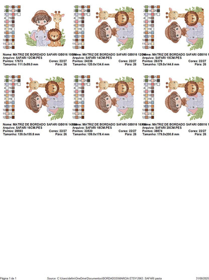 Safari explorer with wild animals embroidery designs - Elephant Lion Giraffe machine embroidery pattern - Baby boy file - Instant download