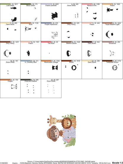 Safari explorer with wild animals embroidery designs - Elephant Lion Giraffe machine embroidery pattern - Baby boy file - Instant download