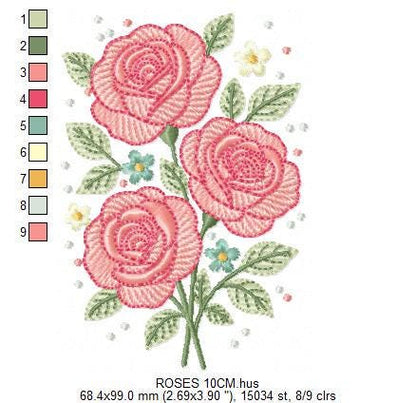 Roses embroidery designs - Kitchen Towel Flowers machine embroidery pattern - Rose embroidery file - Instant digital download pes jef hus