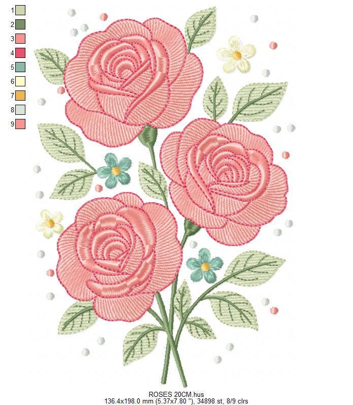 Roses embroidery designs - Kitchen Towel Flowers machine embroidery pattern - Rose embroidery file - Instant digital download pes jef hus
