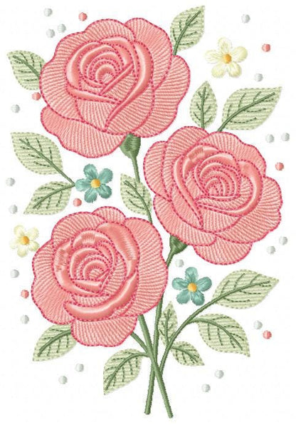 Roses embroidery designs - Kitchen Towel Flowers machine embroidery pattern - Rose embroidery file - Instant digital download pes jef hus