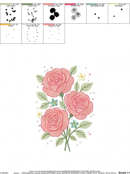 Roses embroidery designs - Kitchen Towel Flowers machine embroidery pattern - Rose embroidery file - Instant digital download pes jef hus