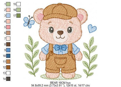 Teddy Bear embroidery designs - Male bear with clothes and cap machine embroidery pattern - Baby boy children toy - Instant download pes jef