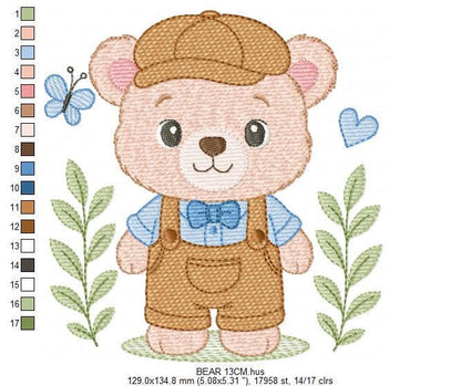 Teddy Bear embroidery designs - Male bear with clothes and cap machine embroidery pattern - Baby boy children toy - Instant download pes jef