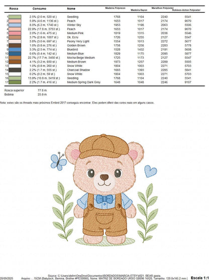 Teddy Bear embroidery designs - Male bear with clothes and cap machine embroidery pattern - Baby boy children toy - Instant download pes jef