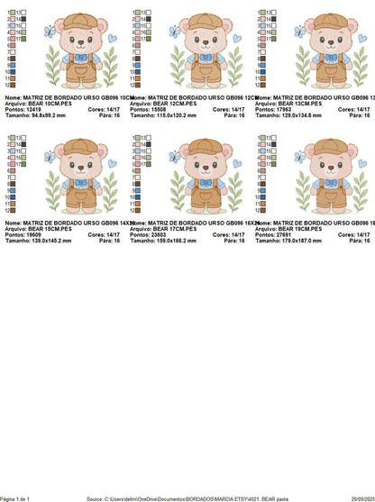 Teddy Bear embroidery designs - Male bear with clothes and cap machine embroidery pattern - Baby boy children toy - Instant download pes jef