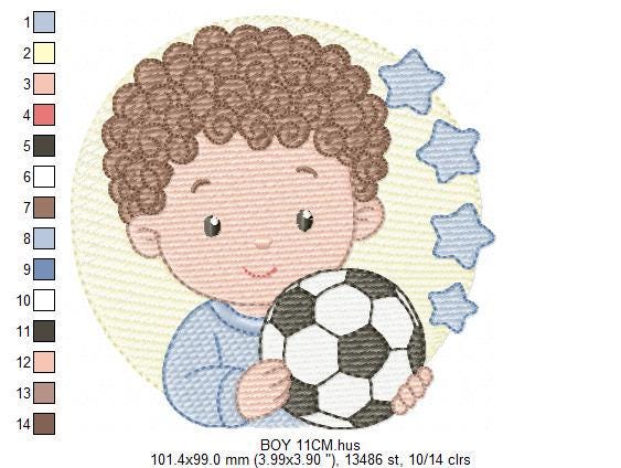 Baby boy embroidery designs - Soccer Player machine embroidery file - Boy with ball file - Instant digital download pes jef dst hus vp3 xxx