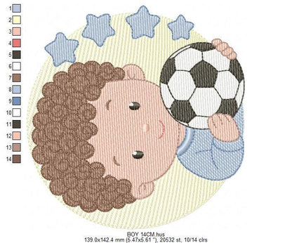 Baby boy embroidery designs - Soccer Player machine embroidery file - Boy with ball file - Instant digital download pes jef dst hus vp3 xxx