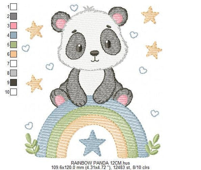 Panda embroidery design - Animal with rainbow and flowers machine embroidery pattern - Baby boy file - Instant digital download pes jef dst