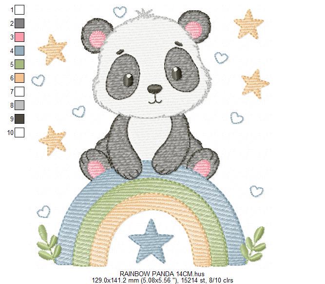 Panda embroidery design - Animal with rainbow and flowers machine embroidery pattern - Baby boy file - Instant digital download pes jef dst