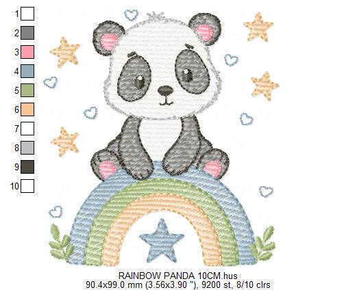 Panda embroidery design - Animal with rainbow and flowers machine embroidery pattern - Baby boy file - Instant digital download pes jef dst