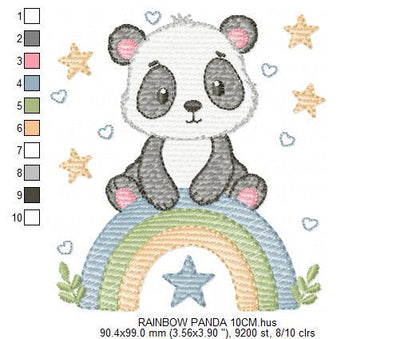 Panda embroidery design - Animal with rainbow and flowers machine embroidery pattern - Baby boy file - Instant digital download pes jef dst
