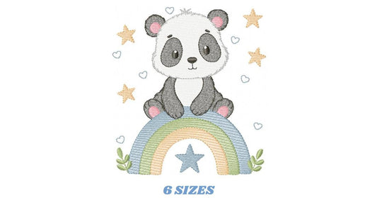 Panda embroidery design - Animal with rainbow and flowers machine embroidery pattern - Baby boy file - Instant digital download pes jef dst