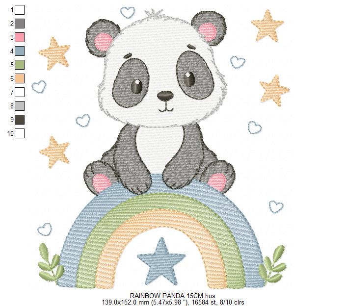 Panda embroidery design - Animal with rainbow and flowers machine embroidery pattern - Baby boy file - Instant digital download pes jef dst