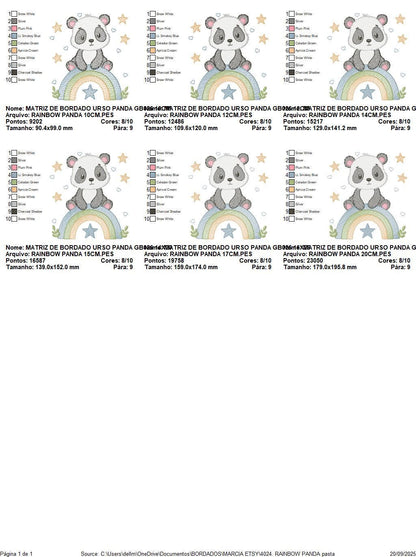 Panda embroidery design - Animal with rainbow and flowers machine embroidery pattern - Baby boy file - Instant digital download pes jef dst