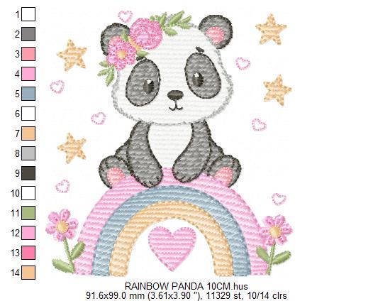 Panda embroidery design - Panda bear with rainbow and flowers machine embroidery pattern - Baby girl file - Instant digital download pes jef