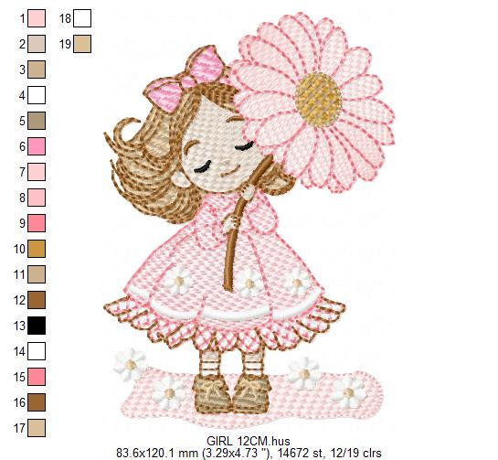 Baby girl embroidery designs - Girl with long hair machine embroidery pattern - Princess with flowers file - Instant download pes jef dst