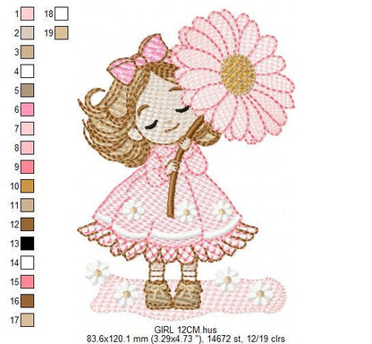 Baby girl embroidery designs - Girl with long hair machine embroidery pattern - Princess with flowers file - Instant download pes jef dst